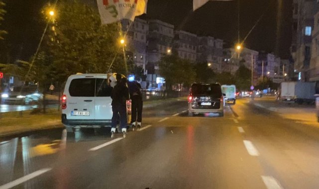 Antalya'da patenli 3 gencin tehlikeli yolculuğu kamerada