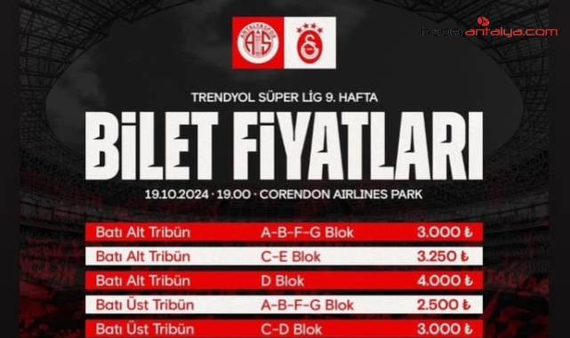 Antalyaspor - Galatasaray Maçının Bilet Fiyatları