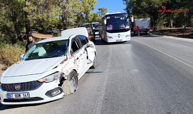 Karşı şeride geçen otomobil kamyona çarptı: 2 yaralı