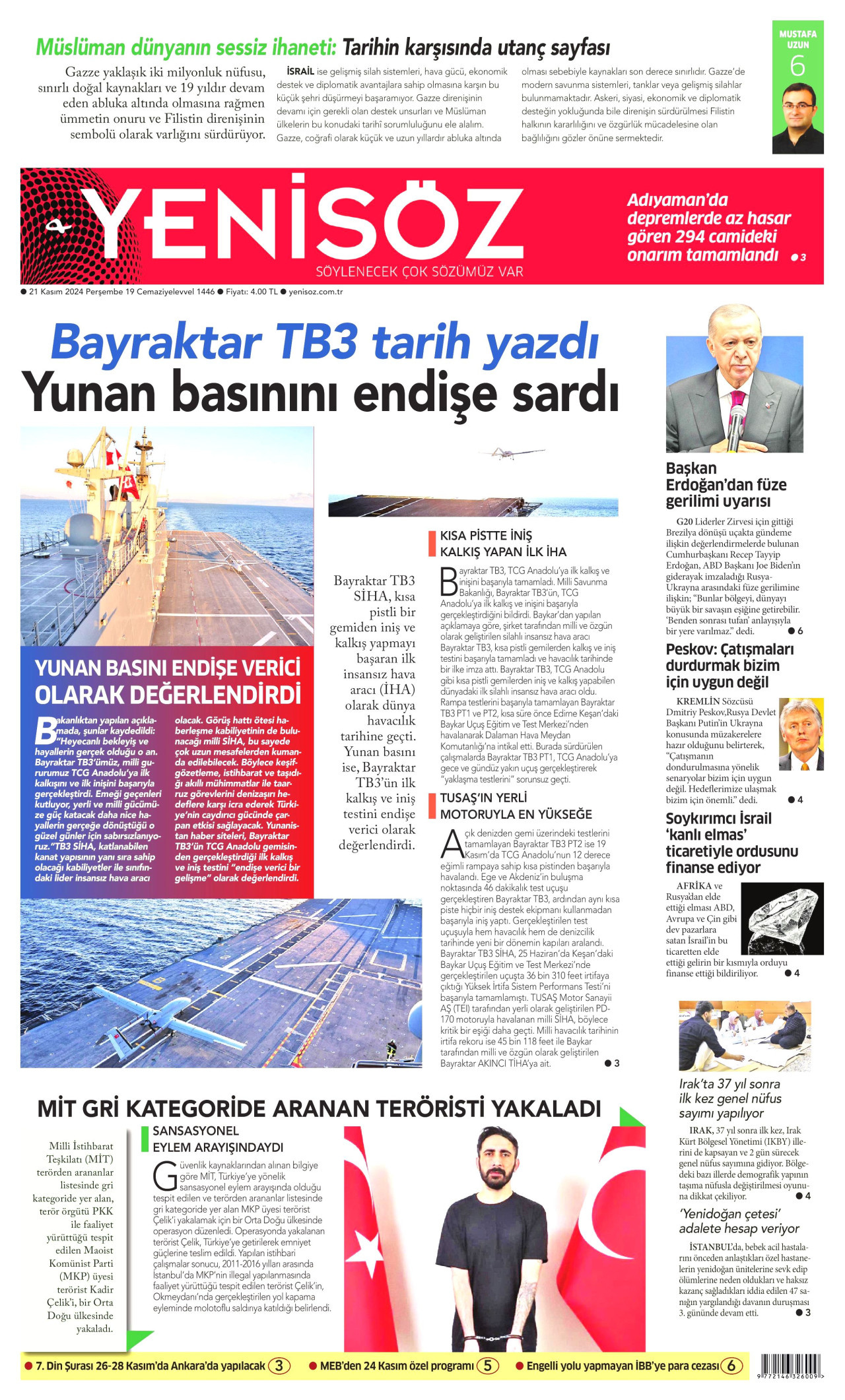 YENİ SÖZ GAZETESİ Gazete Manşeti